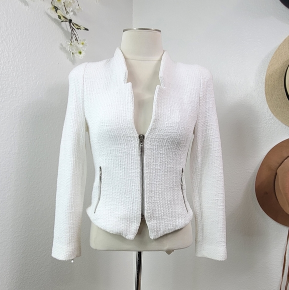 ZARA TRAFALUC TWEED WHITE ZIPPER BLAZER - Picture 10 of 16